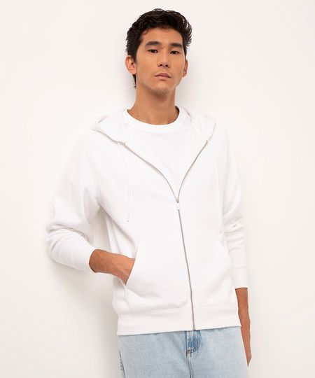 blusão de moletom com capuz branco P