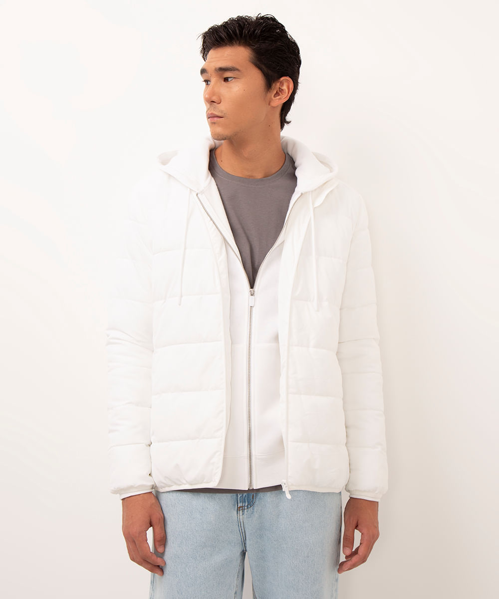 jaqueta puffer básica off white