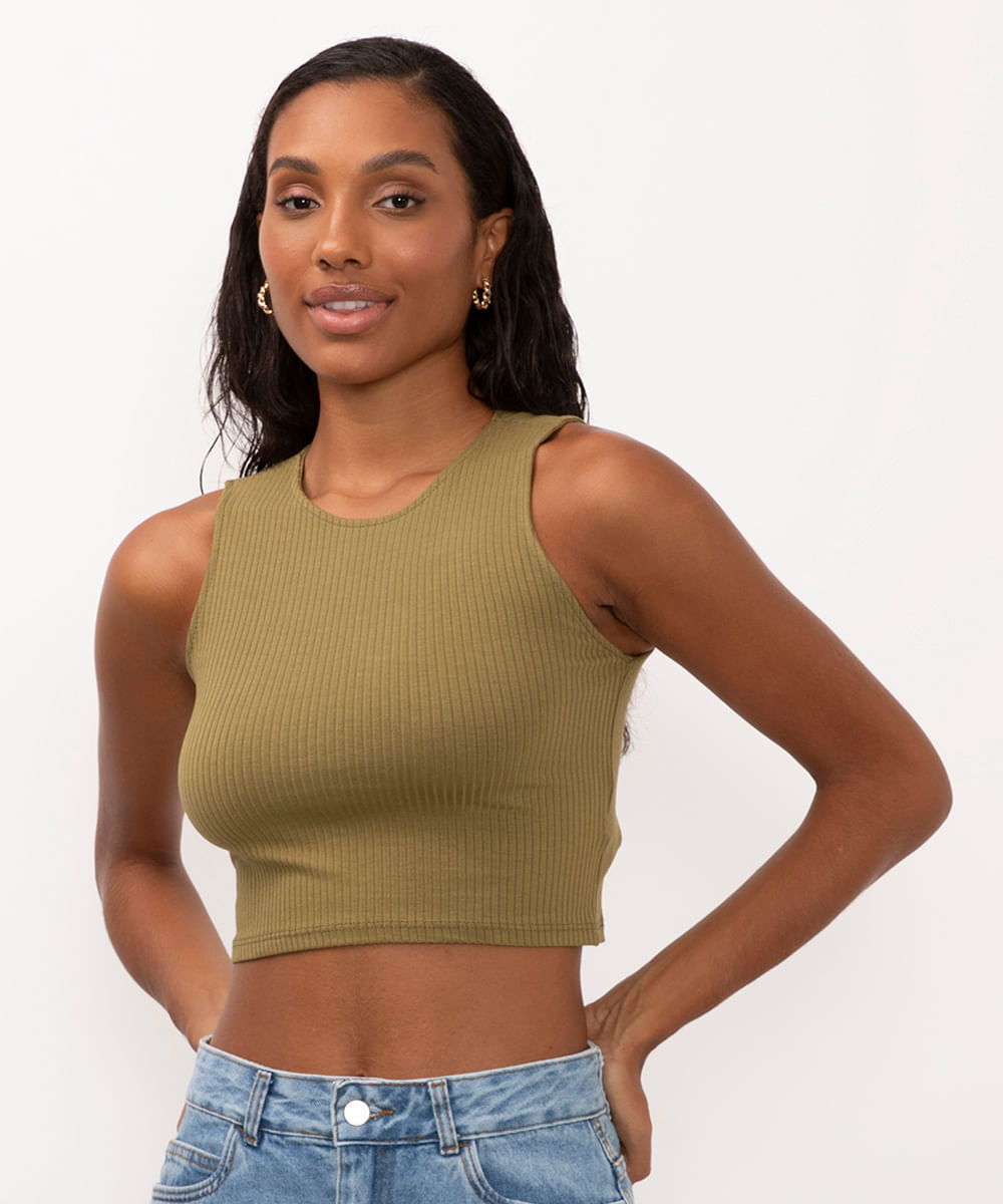 cropped de viscose básico verde