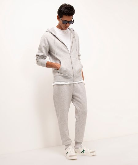 calça jogger de moletom cinza claro P