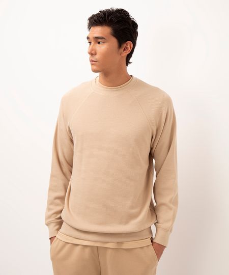 suéter texturizado manga longa raglan bege PP