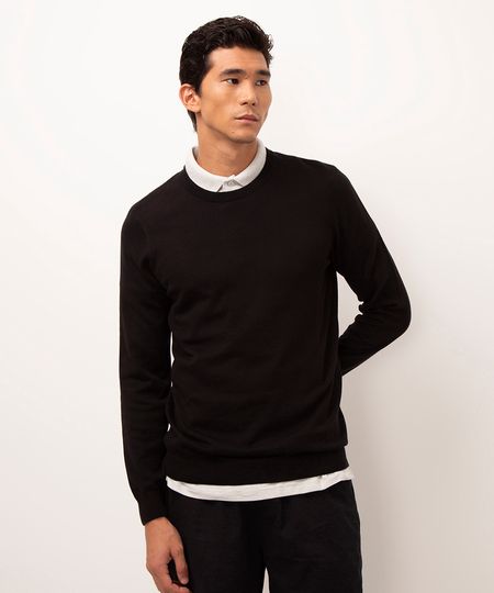 suéter de tricot gola careca preto G