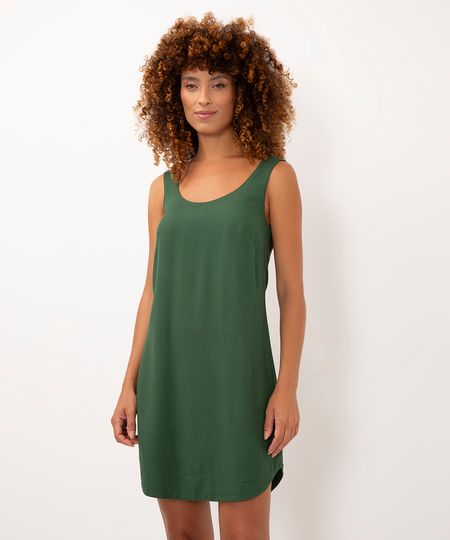 vestido curto de viscose decote redondo verde escuro P