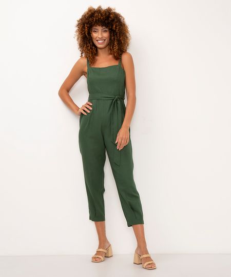 macacão com linho e faixa verde G macacão com linho e faixa verde G