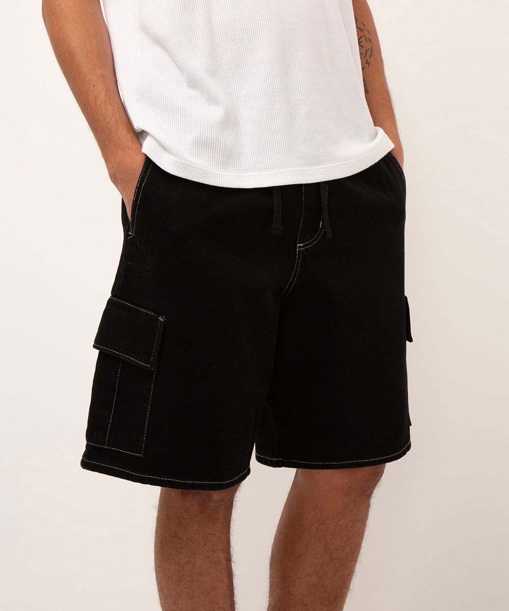 bermuda jogger de sarja cargo preto