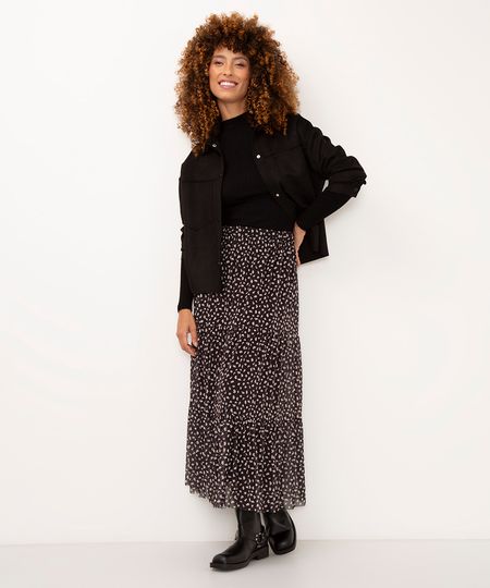 saia longa de tule cintura alta preto GG saia longa de tule cintura alta preto GG