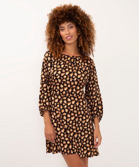 vestido de viscose animal print oncinha preto M