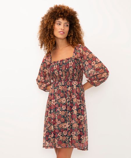 vestido curto de tule floral azul escuro P