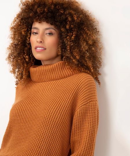 suéter de tricot gola alta bege G