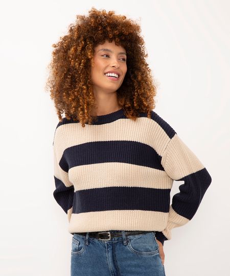suéter de tricot listrado azul marinho G