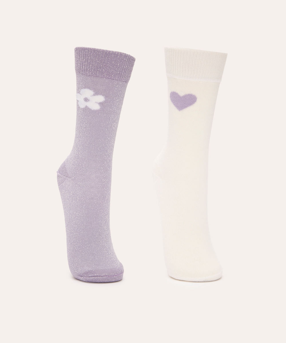 kit 2 pares de meias cano alto lurex colorido