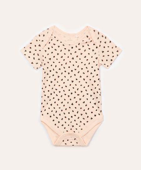 body infantil de algodão manga curta animal print rosa 0-3