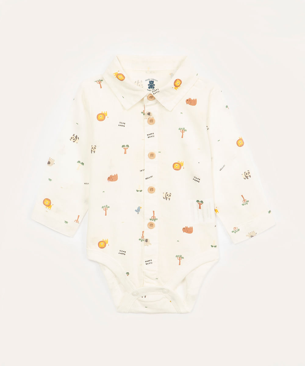 body infantil manga longa bichinhos off white