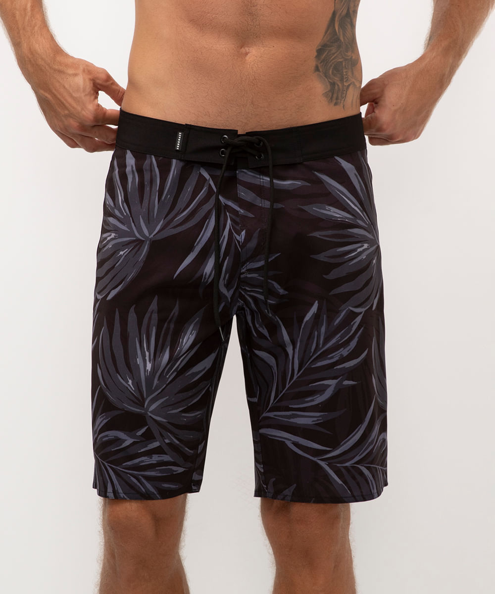 bermuda boardshort folhagem preto