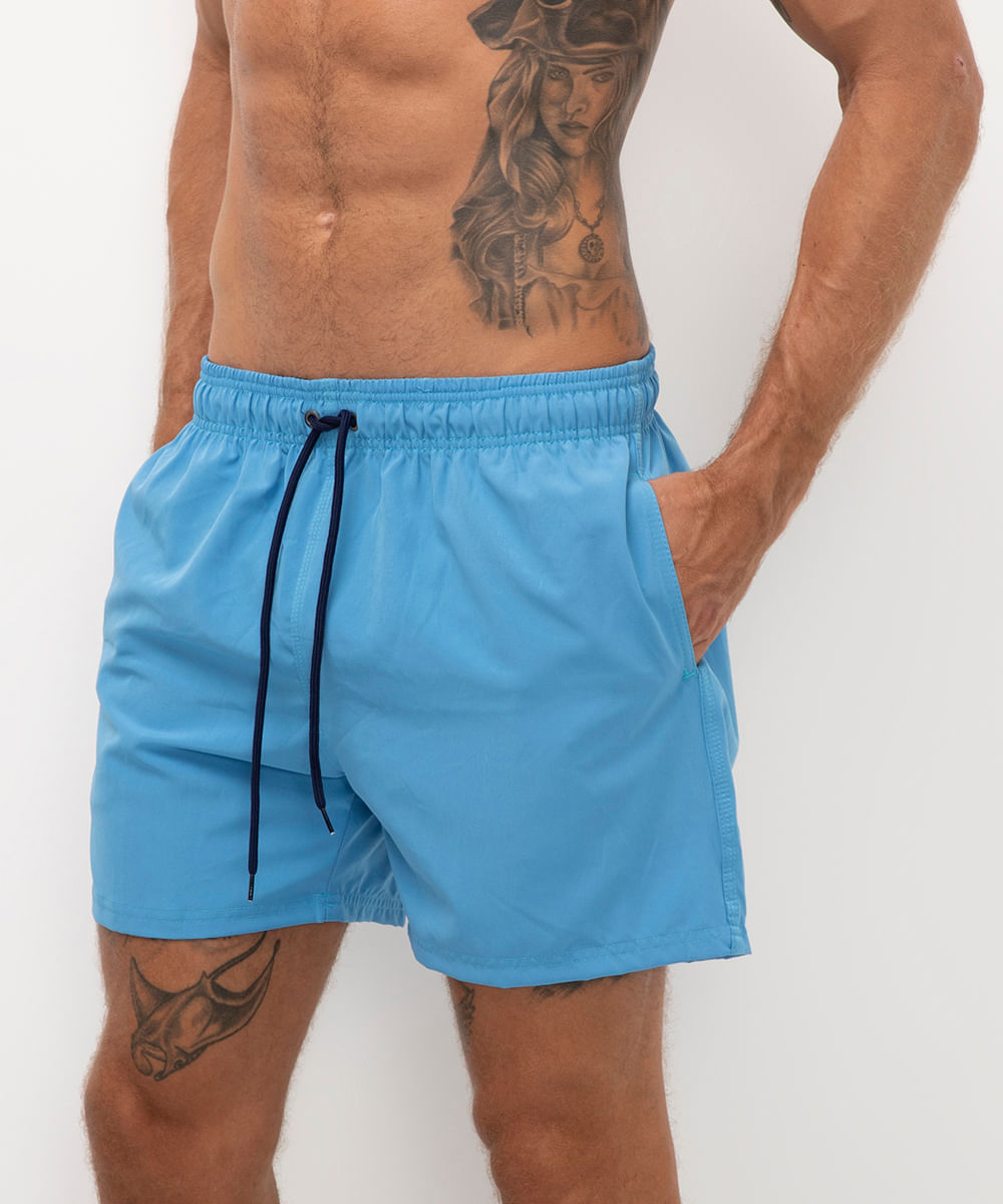 short surf cós elástico azul médio