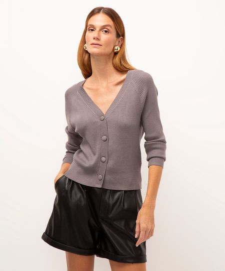 cardigan de tricot com botões cinza mescla PP