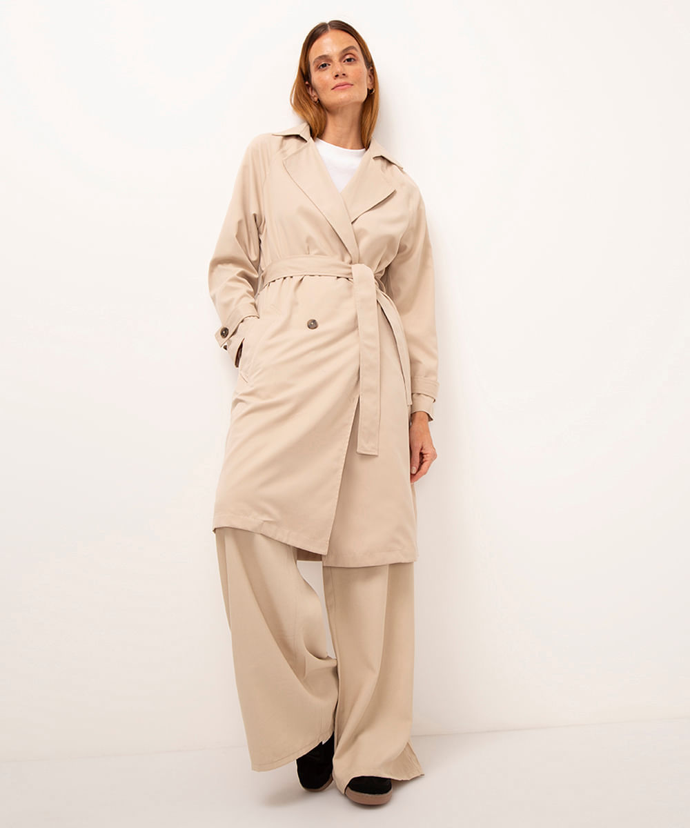 casaco trench coat com bolso bege