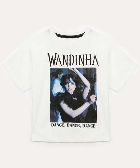 camiseta infantil manga curta wandinha off white 10