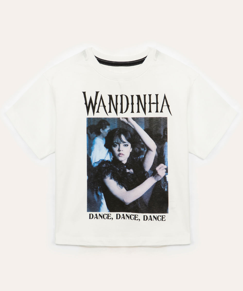 camiseta infantil manga curta wandinha off white