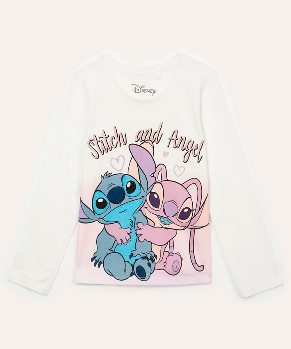 camiseta infantil manga longa stitch angel off white