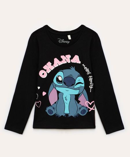 camiseta infantil manga longa ohana stitch preto 6