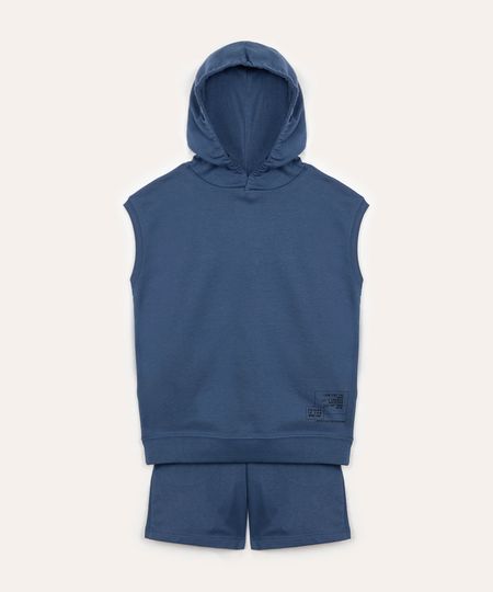 conjunto de moletom infantil regata com capuz azul 6