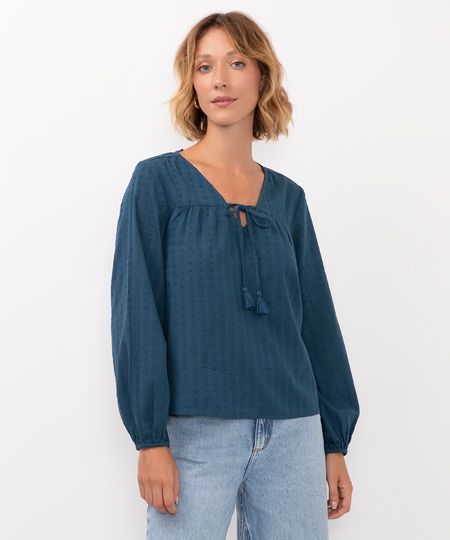 bata de algodão tassel texturizada azul escuro PP