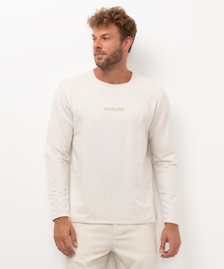 camiseta manga longa com linho nature off white PP camiseta manga longa com linho nature off white PP