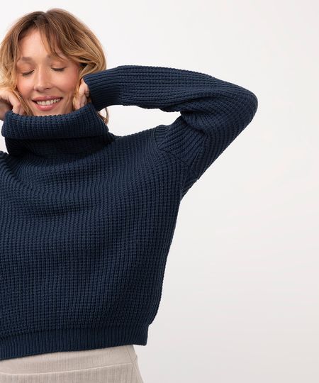 suéter de tricot gola alta azul escuro GG