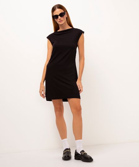 vestido curto de viscose decote canoa preto M