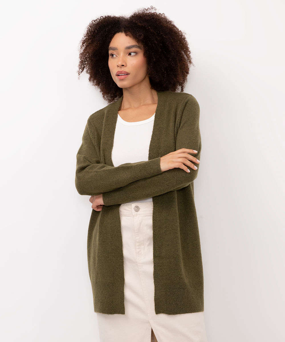 cardigan alongado de tricot verde