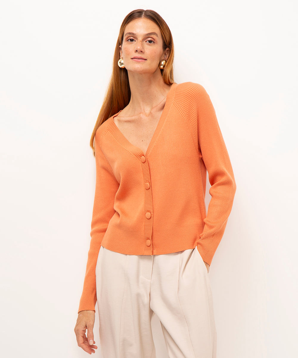 cardigan de tricot canelado laranja