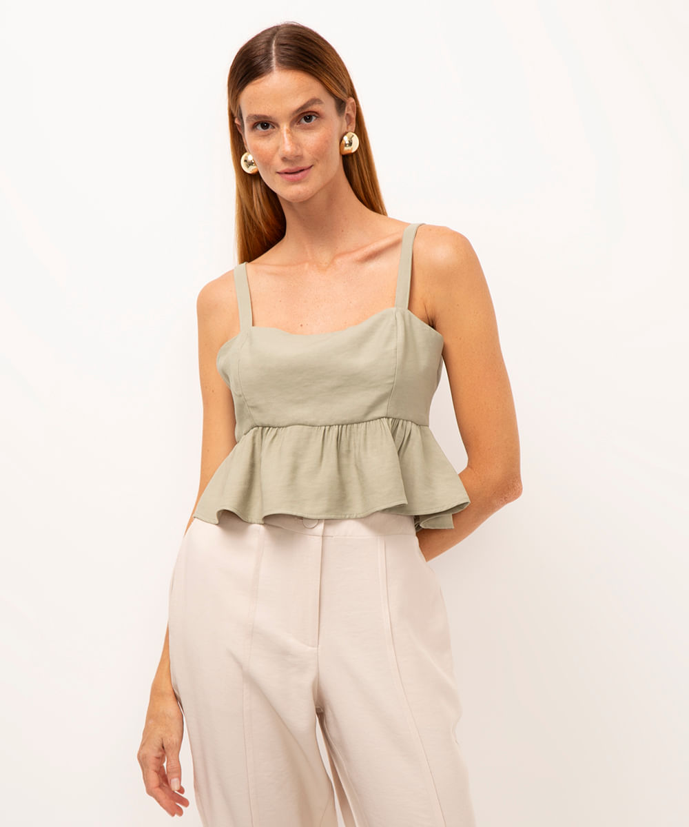 cropped de viscose com babados verde