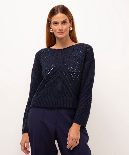 suéter de tricot amplo azul marinho PP