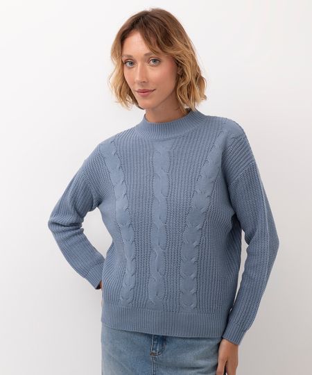 suéter de tricô texturizado azul médio PP