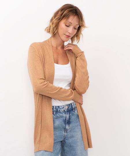 cardigan de tricô detalhe canelado bege P