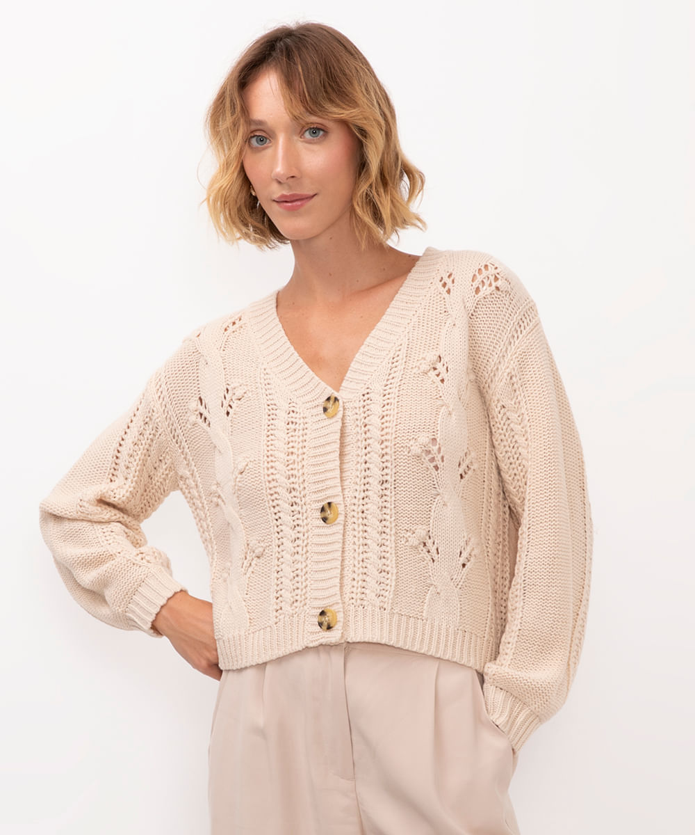 cardigan de tricot bege