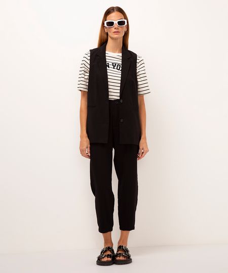 calça carrot de viscose cintura alta com elástico - preto 36 calça carrot de viscose cintura alta com elástico - preto 36