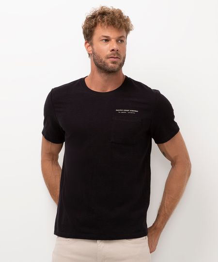 camiseta de algodão com bolso manga curta preto PP