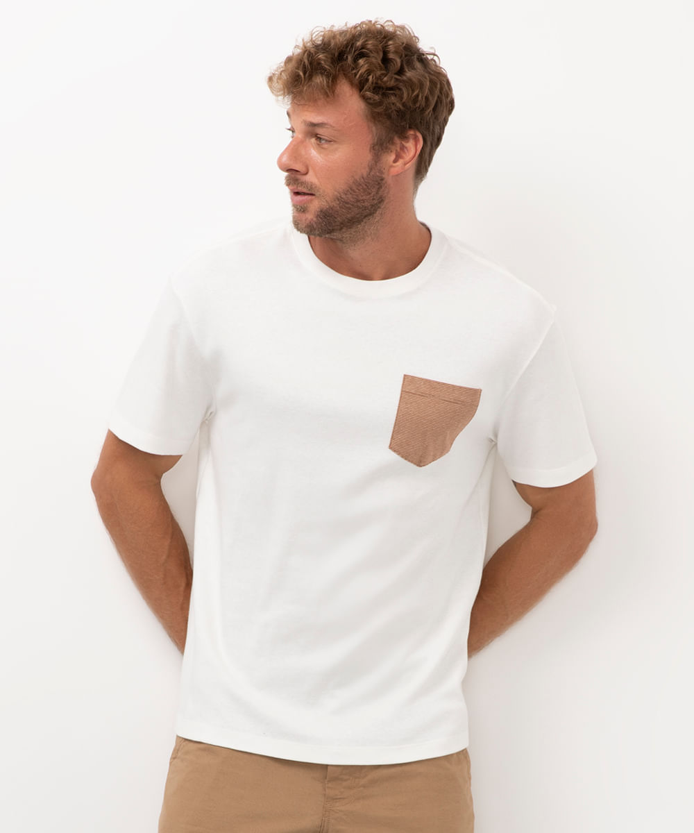 camiseta de algodão com bolso branco