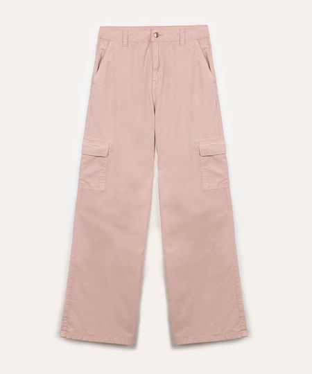 calça wide leg de sarja infantil cargo rosa claro 10