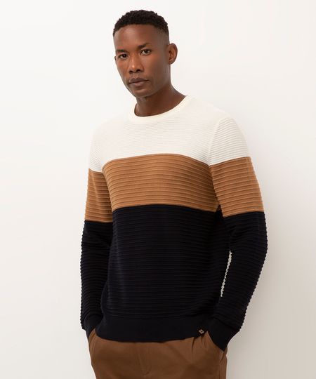 suéter de tricot canelado azul marinho P
