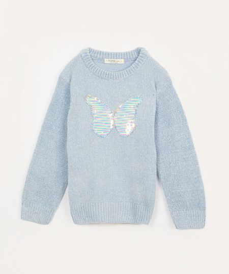 suéter infantil chenille borboleta paetê azul 4