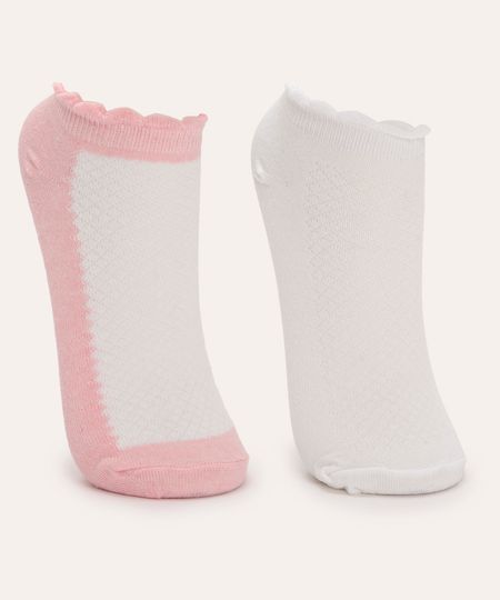 kit de 2 pares de meias cano baixo infantis rosa 18-21