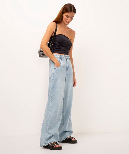 calça jeans oversized cintura média azul 38