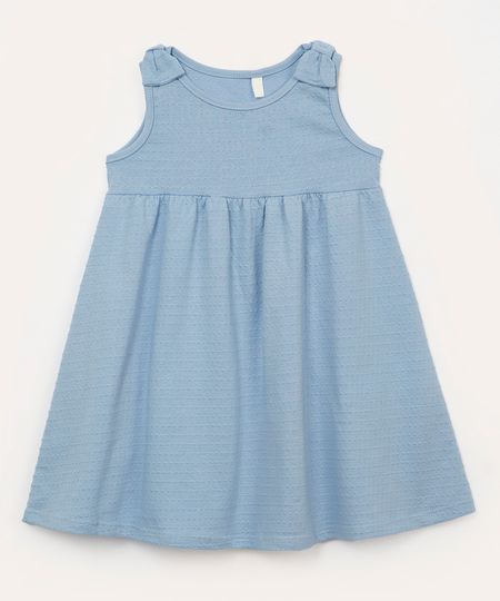 vestido infantil de algodão texturizado laço azul claro 1