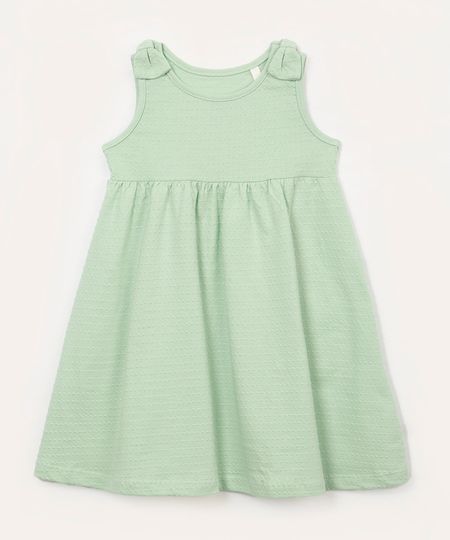 vestido infantil de algodão texturizado laço verde claro 2