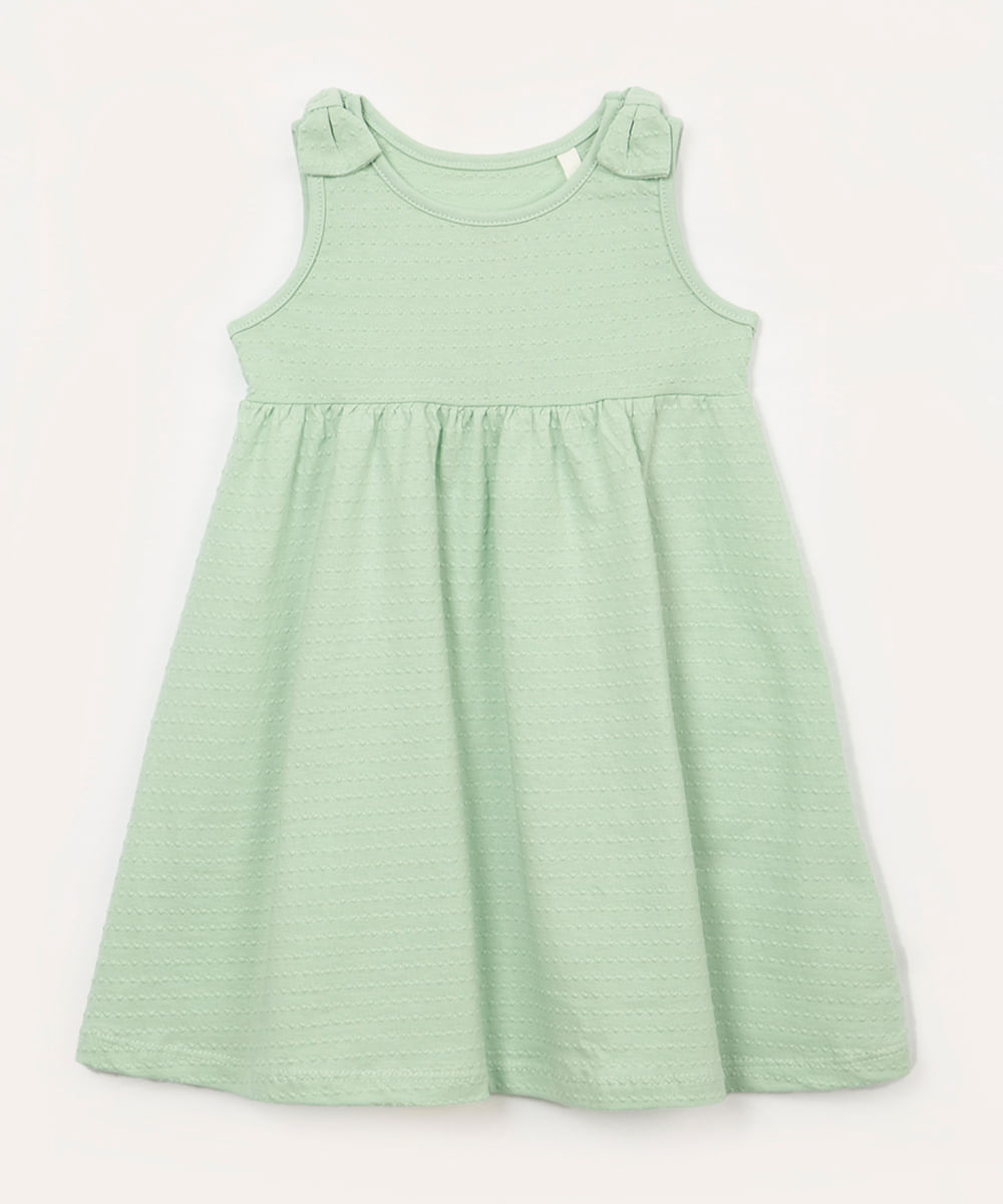 vestido infantil de algodão texturizado laço verde claro