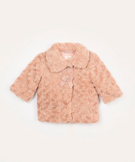 casaco infantil pelúcia laços rosa claro 3-6