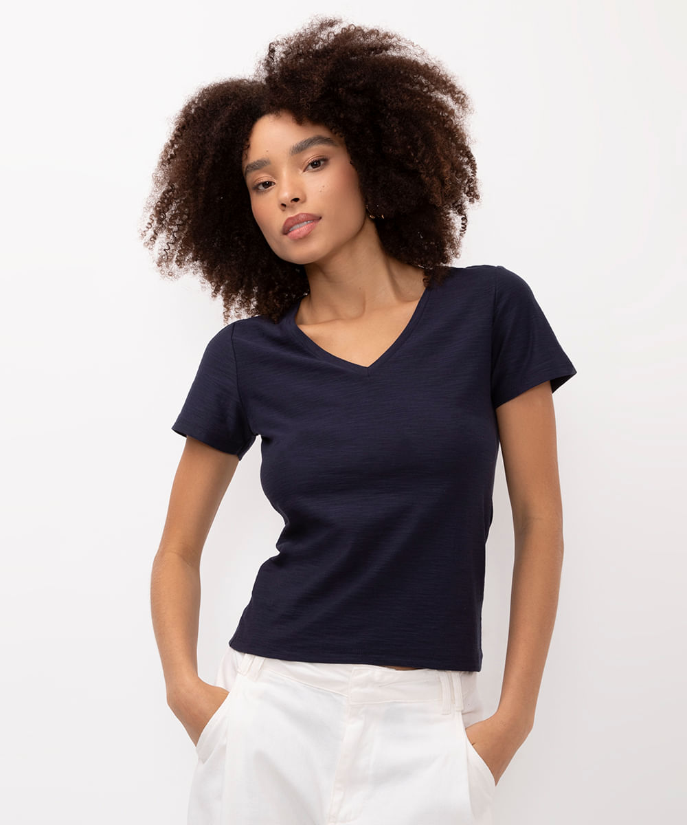 blusa flamê de algodão azul marinho